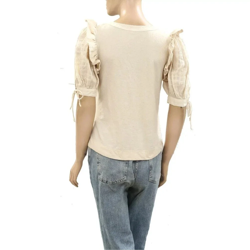 By Anthropologie Floral Embroidered Puff-Sleeve Blouse Top Ruffle XSP NWT 274108